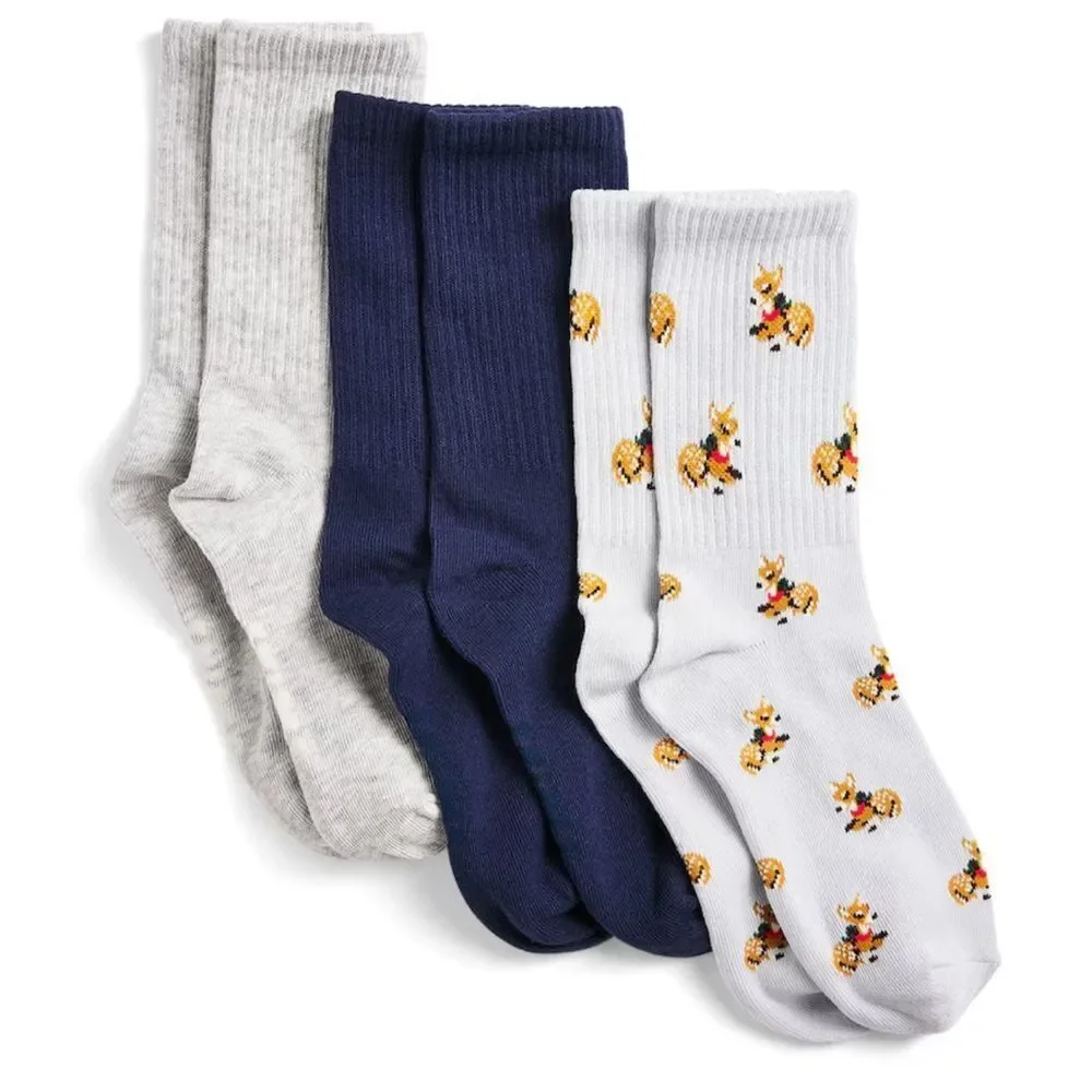 SKIMS Women's Blue Sport Sock 3-Pack, Crew socks, Blues/Grey, one size, NWT